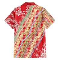 Red Palaka Hawaii Leis Family Matching Short Sleeve Bodycon Dress and Hawaiian Shirt Hawaiian-plaid Elegant Tropical Vibes - Polynesian Pride