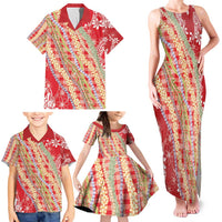 Red Palaka Hawaii Leis Family Matching Tank Maxi Dress and Hawaiian Shirt Hawaiian-plaid Elegant Tropical Vibes - Polynesian Pride
