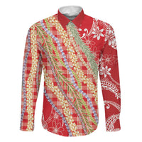 Red Palaka Hawaii Leis Family Matching Tank Maxi Dress and Hawaiian Shirt Hawaiian-plaid Elegant Tropical Vibes LT14 Dad's Shirt - Long Sleeve Red - Polynesian Pride