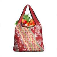 Red Palaka Hawaii Leis Grocery Bag Hawaiian-plaid Elegant Tropical Vibes - Polynesian Pride