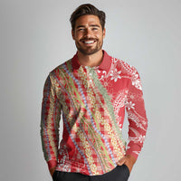 Red Palaka Hawaii Leis Long Sleeve Polo Shirt Hawaiian-plaid Elegant Tropical Vibes - Polynesian Pride
