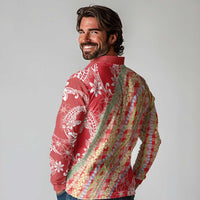 Red Palaka Hawaii Leis Long Sleeve Polo Shirt Hawaiian-plaid Elegant Tropical Vibes - Polynesian Pride