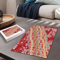 Red Palaka Hawaii Leis Puzzle Hawaiian-plaid Elegant Tropical Vibes - Polynesian Pride