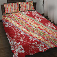 Red Palaka Hawaii Leis Quilt Bed Set Hawaiian-plaid Elegant Tropical Vibes - Polynesian Pride