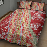 Red Palaka Hawaii Leis Quilt Bed Set Hawaiian-plaid Elegant Tropical Vibes - Polynesian Pride