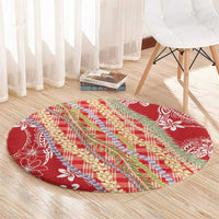 Red Palaka Hawaii Leis Round Carpet Hawaiian-plaid Elegant Tropical Vibes - Polynesian Pride