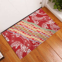 Red Palaka Hawaii Leis Rubber Doormat Hawaiian-plaid Elegant Tropical Vibes - Polynesian Pride