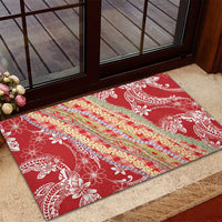 Red Palaka Hawaii Leis Rubber Doormat Hawaiian-plaid Elegant Tropical Vibes - Polynesian Pride