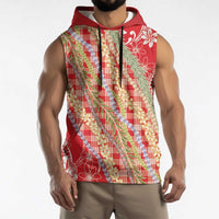 Red Palaka Hawaii Leis Sleeveless Hoodie Hawaiian-plaid Elegant Tropical Vibes - Polynesian Pride