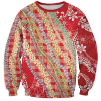 Red Palaka Hawaii Leis Sweatshirt Hawaiian-plaid Elegant Tropical Vibes - Polynesian Pride