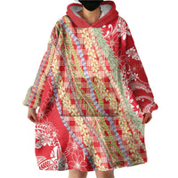 Red Palaka Hawaii Leis Wearable Blanket Hoodie Hawaiian-plaid Elegant Tropical Vibes - Polynesian Pride