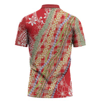 Red Palaka Hawaii Leis Zipper Polo Shirt Hawaiian-plaid Elegant Tropical Vibes LT14 - Polynesian Pride