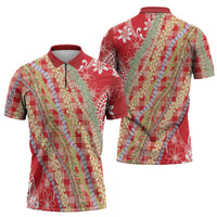 Red Palaka Hawaii Leis Zipper Polo Shirt Hawaiian-plaid Elegant Tropical Vibes LT14 - Polynesian Pride
