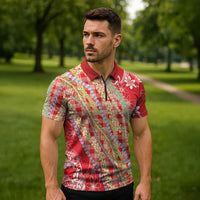 Red Palaka Hawaii Leis Zipper Polo Shirt Hawaiian-plaid Elegant Tropical Vibes LT14 - Polynesian Pride