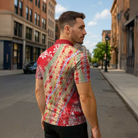 Red Palaka Hawaii Leis Zipper Polo Shirt Hawaiian-plaid Elegant Tropical Vibes LT14 - Polynesian Pride