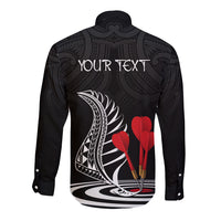 Personalised New Zealand Darts Long Sleeve Button Shirt Aotearoa Maori Fern Bring It On LT14 - Polynesian Pride