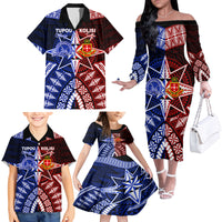 Personalised Tupou College And Kolisi Tonga Atele Family Matching Off Shoulder Long Sleeve Dress and Hawaiian Shirt Tongan Ngatu Pattern LT14 - Polynesian Pride