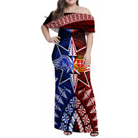 Personalised Tupou College And Kolisi Tonga Atele Family Matching Off Shoulder Maxi Dress and Hawaiian Shirt Tongan Ngatu Pattern LT14 Mom's Dress Blue - Polynesian Pride