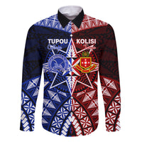Personalised Tupou College And Kolisi Tonga Atele Family Matching Summer Maxi Dress and Hawaiian Shirt Tongan Ngatu Pattern LT14 Dad's Shirt - Long Sleeve Blue - Polynesian Pride
