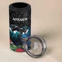 Personalised Valentine's Day New Zealand 4 in 1 Can Cooler Tumbler Tui Bird Couple Kowhaiwhai Mix Pohutukawa