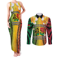 Vanuatu Independence Day Couples Matching Tank Maxi Dress and Long Sleeve Button Shirt Long God Yumi Stanap Happy 45th Anniversary LT14