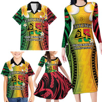 Vanuatu Independence Day Family Matching Long Sleeve Bodycon Dress and Hawaiian Shirt Long God Yumi Stanap Happy 45th Anniversary LT14