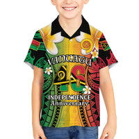 Vanuatu Independence Day Family Matching Off The Shoulder Long Sleeve Dress and Hawaiian Shirt Long God Yumi Stanap Happy 46th Anniversary LT14 Son's Shirt Reggae - Polynesian Pride