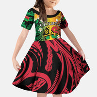 Vanuatu Independence Day Family Matching Off Shoulder Maxi Dress and Hawaiian Shirt Long God Yumi Stanap Happy 46th Anniversary LT14 Daughter's Dress Reggae - Polynesian Pride