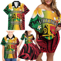 Vanuatu Independence Day Family Matching Off Shoulder Short Dress and Hawaiian Shirt Long God Yumi Stanap Happy 45th Anniversary LT14