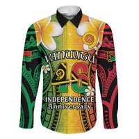 Vanuatu Independence Day Family Matching Off Shoulder Short Dress and Hawaiian Shirt Long God Yumi Stanap Happy 46th Anniversary LT14 Dad's Shirt - Long Sleeve Reggae - Polynesian Pride