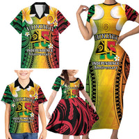 Vanuatu Independence Day Family Matching Short Sleeve Bodycon Dress and Hawaiian Shirt Long God Yumi Stanap Happy 45th Anniversary LT14