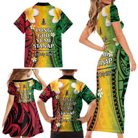 Vanuatu Independence Day Family Matching Short Sleeve Bodycon Dress and Hawaiian Shirt Long God Yumi Stanap Happy 45th Anniversary LT14