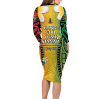 Vanuatu Independence Day Long Sleeve Bodycon Dress Long God Yumi Stanap Happy 45th Anniversary LT14