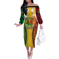 Vanuatu Independence Day Off The Shoulder Long Sleeve Dress Long God Yumi Stanap Happy 46th Anniversary LT14 Women Reggae - Polynesian Pride