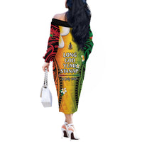 Vanuatu Independence Day Off The Shoulder Long Sleeve Dress Long God Yumi Stanap Happy 46th Anniversary LT14 - Polynesian Pride
