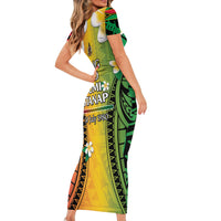 Vanuatu Independence Day Short Sleeve Bodycon Dress Long God Yumi Stanap Happy 46th Anniversary LT14 - Polynesian Pride