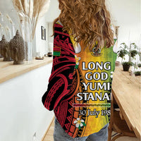 Vanuatu Independence Day Women Casual Shirt Long God Yumi Stanap Happy 46th Anniversary LT14 - Polynesian Pride