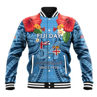 Fiji Day Baseball Jacket Happy 54 Years Of Independence Tapa Pattern Blue