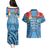 Fiji Day Couples Matching Puletasi and Hawaiian Shirt Happy 54 Years Of Independence Tapa Pattern Blue