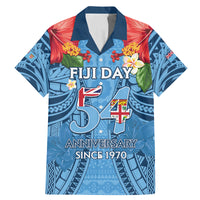 Fiji Day Family Matching Mermaid Dress and Hawaiian Shirt Happy 54 Years Of Independence Tapa Pattern Blue