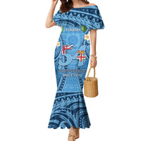 Fiji Day Mermaid Dress Happy 54 Years Of Independence Tapa Pattern Blue LT14 Women Blue - Polynesian Pride