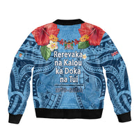 Fiji Day Sleeve Zip Bomber Jacket Happy 54 Years Of Independence Tapa Pattern Blue