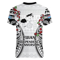 Fiji Day Women V-Neck T-Shirt Happy 54 Years Of Independence Tapa Pattern White