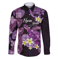 Personalised Aloha Hawaii Kauai Island Family Matching Off Shoulder Maxi Dress and Hawaiian Shirt Garden Isle Map Sea Turtle Plumeria