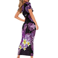 Personalised Aloha Hawaii Kauai Island Short Sleeve Bodycon Dress Garden Isle Map Sea Turtle Plumeria