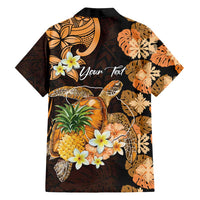 Personalised Aloha Hawaii Lanai Island Family Matching Off Shoulder Short Dress and Hawaiian Shirt Pineapple Isle Map Sea Turtle Plumeria