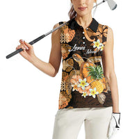 Personalised Aloha Hawaii Lanai Island Women Sleeveless Polo Shirt Pineapple Isle Map Sea Turtle Plumeria