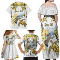 Personalised Aloha Hawaii Niihau Island Family Matching Off Shoulder Maxi Dress and Hawaiian Shirt Forbidden Isle Map Shell Lei