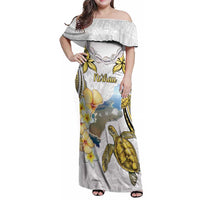 Personalised Aloha Hawaii Niihau Island Family Matching Off Shoulder Maxi Dress and Hawaiian Shirt Forbidden Isle Map Shell Lei