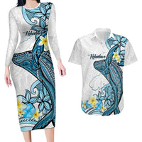 Personalised Aloha Hawaii Kahoolawe Island Couples Matching Long Sleeve Bodycon Dress and Hawaiian Shirt Target Isle Map With Humpback Whale